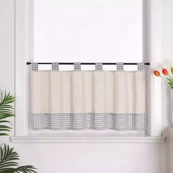 Панельные петли Joyswahl льняные шторы-бистро занавески в клетку полупрозрачные серые В x Ш 90 x 110 см, серый