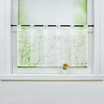 Панельные петли Joyswahl, вуаль-бистро, короткие кухонные шторы с узором сливы, полупрозрачные, белые, Ш x В 120x45см, белый