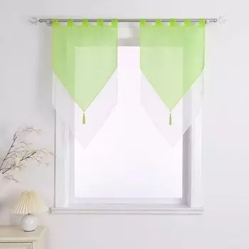 Панельные шторы Delien с петлями, двухслойные шторы для бистро, кухонные шторы, полупрозрачные шторы из вуали, зеленые, Ш x В 45 x 90 см, в упаковке 2 шт., зеленый
