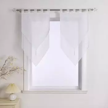 Панельные шторы Delien с петлями, двухслойные шторы-бистро, кухонные шторы, полупрозрачные шторы-вуали, белые, Ш x В 45 x 90 см, 2 шт. в упаковке, белый