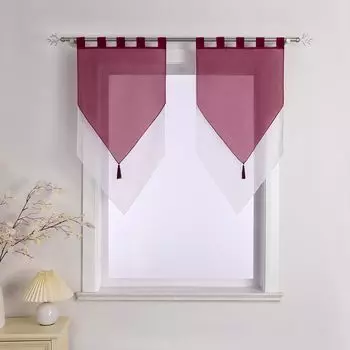 Панельные шторы Delien с петлями, двухслойные шторы-бистро, кухонные шторы, полупрозрачные шторы из вуали, фиолетовые, Ш x В 45 x 90 см, упаковка 2 шт., фиолетовый