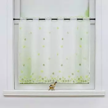 Панельные шторы Joyswahl, кухонная штора, штора-бистро с вышитыми цветами, стиль кантри, короткие шторы, полупрозрачная вышивка, зеленый, В х Ш 45 х 100 см