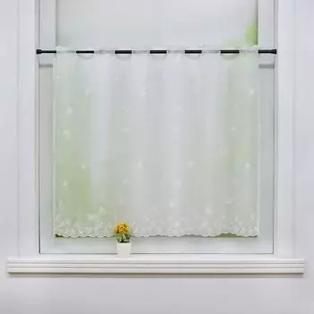 Панельные шторы Joyswahl, кухонная штора, штора-бистро с вышитыми цветами, стиль кантри, короткие шторы, полупрозрачная вышивка, белые, В х Ш 45 х 90 см, белый
