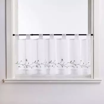 Панельные шторы Joyswahl Петли для штор-бистро Современные кухонные шторы Короткие шторы в стиле кантри с вышивкой маленьких ромашек Прозрачный белый В x Ш 45 x 120 см