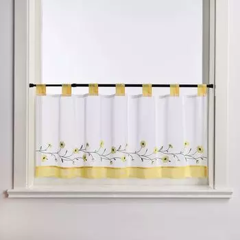 Панельные шторы Joyswahl Петли для штор-бистро Современные кухонные шторы Короткие шторы в стиле кантри с вышивкой маленьких ромашек Прозрачный желтый В x Ш 45 x 120 см