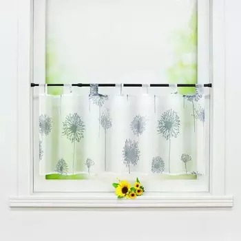 Панельные шторы Joyswahl с петлями, вуаль-бистро с рисунком одуванчика, кухонная штора, короткая штора, В x Ш 45 x 120 см, белый