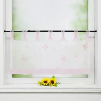 Панельные шторы Joyswahl Штора-бистро с петлями Современная кухня Короткие шторы с вышивкой бабочки Прозрачный белый розовый В x Ш 30 x 90 см
