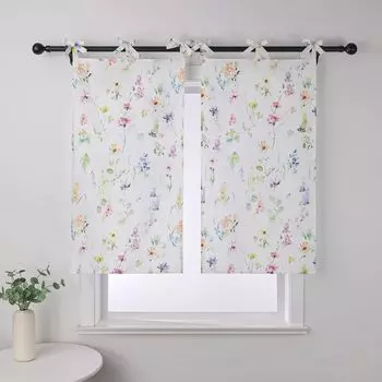 Панельные шторы Joyswahl шторы-бистро для кухни современные короткие жалюзи с красочным цветочным узором полупрозрачные петли со шнуровкой Ш x В 80 x 140 см белые 1 шт., белый