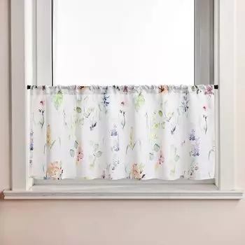 Панельные шторы Joyswahl, шторы-бистро, короткие кухонные шторы с ярким цветочным узором, полупрозрачные белые, В x Ш 30 x 120 см, белый