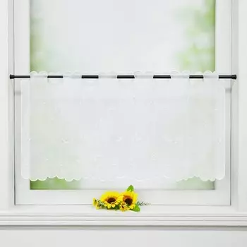 Панельные шторы Joyswahl Вуаль-бистро Штора с вышивкой листьев Прозрачные вышитые кухонные короткие шторы Белые В x Ш 60 x 120 см, белый