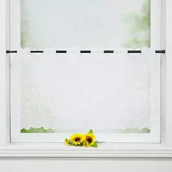Панельные шторы Joyswahl, вуаль-бистро с вышивкой листьев, кухонные шторы, короткие шторы с вышивкой, карниз, прозрачный, белый, В x Ш 30 x 120 см