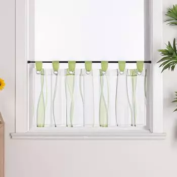 Панельные шторы Joyswahl, вуаль, шторы-бистро, кухонные шторы, короткие шторы с петлями, прозрачные, зелено-белые, В x Ш 60 x 140 см, зеленый