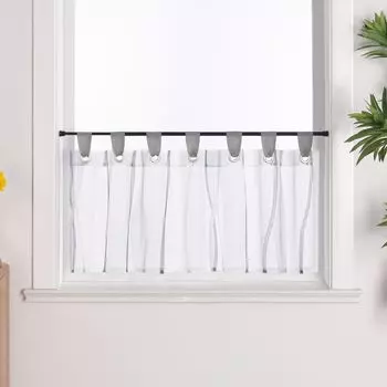 Панельные шторы Joyswahl, вуаль, шторы-бистро, кухонные шторы, короткие шторы с петлями, прозрачные серо-белые В x Ш 45 x 120 см, серый