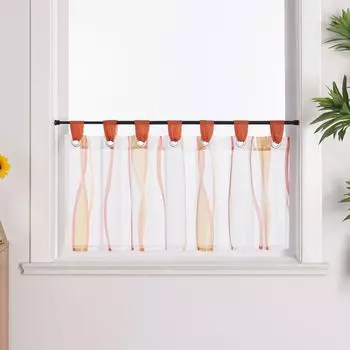 Панельные шторы Joyswahl, вуаль, шторы-бистро, кухонные шторы, короткие шторы с петлями, прозрачные оранжево-белые В x Ш 45 x 90 см, оранжевый