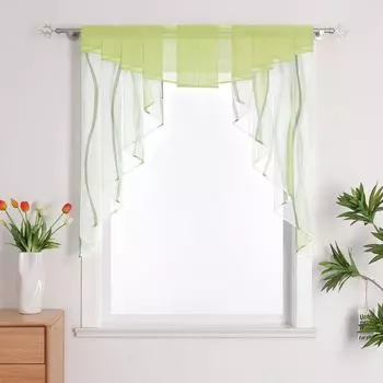 Панельные шторы Joyswahl, вуаль, занавеска-бистро, занавеска М-типа, короткая занавеска на шнурке, кухонные шторы, зеленые Ш x В 140 x 145 см, зеленый