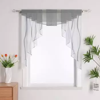 Панельные шторы Joyswahl, вуаль, занавеска-бистро, занавеска М-типа, короткая занавеска на шнурке, кухонные шторы, серая, Ш x В 140 x 145 см, серый