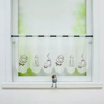 Панельные шторы Joyswahl, вуаль, занавеска для бистро с разными узорами на чашках, занавеска для кухни, кафе, дома, прозрачная, белая, Ш x В 120x45 см, белый