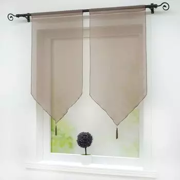 Панельные шторы Комплект штор Panneaux из 2 коротких штор с кистями современный на кулиске оранжевого цвета Ш x В 45 x 90 см Delien, коричневый