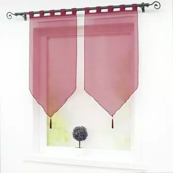 Панельные шторы Комплект штор Panneaux из 2 коротких штор с кистями, современная петлевая штора, коричневый, Ш x В 45 x 90 см Delien, фиолетовый