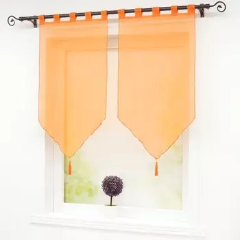 Панельные шторы Panneaux комплект из 2 коротких штор с кистями, современная петлевая штора, желтая Ш x В 45 x 90 см Delien, оранжевый