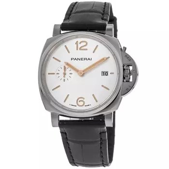 Panerai Luminor Due 42 мм автоматические мужские часы с белым циферблатом и черным кожаным ремешком PAM01388