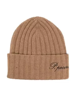 Paolo Pecora шапка бини с вышитым логотипом, нейтральный цвет