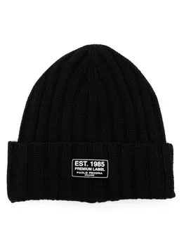 Paolo Pecora шапка бини в рубчик с нашивкой-логотипом, черный