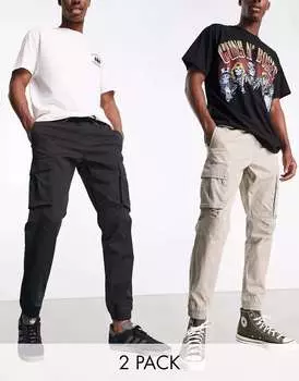 Пара брюк-карго из 2 штук черного и бежевого цвета Pull&Bear