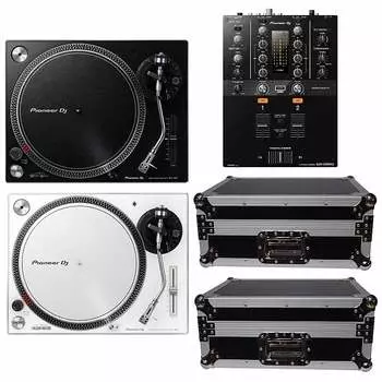 Пара диджейских вертушек Pioneer PLX-500 в черно-белом цвете + микшер DJM-250MK2 Rekordbox Pioneer PLX-500 DJ Turntables Pair in Black &amp; White + DJM-250MK2 Rekordbox Mixer