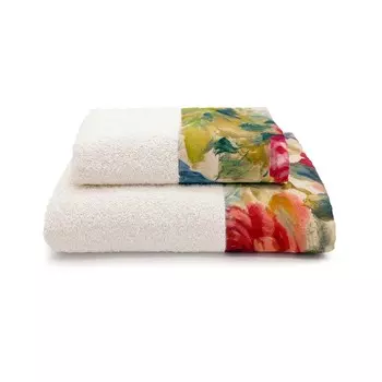 Пара хлопковых махровых полотенец с атласными рюшами - Камелия Lisola, цвет Panna