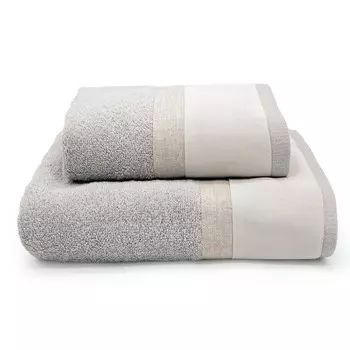 Пара хлопковых махровых полотенец с атласными рюшами - Gea Lisola, цвет Silver