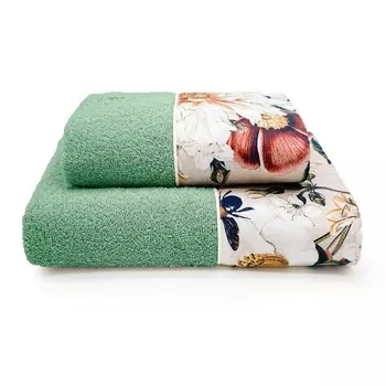 Пара хлопковых махровых полотенец с цветочным воланом - Dafne Lisola, цвет Smeraldo