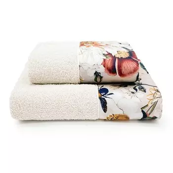 Пара хлопковых махровых полотенец с цветочным воланом - Dafne Lisola, цвет Panna