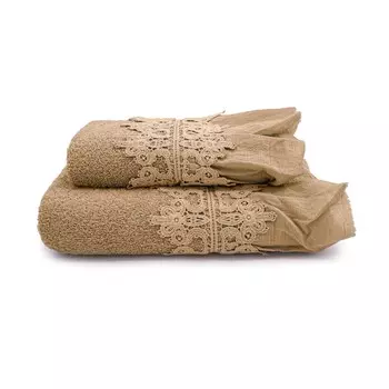 Пара хлопковых махровых полотенец с хлопковыми рюшами с эффектом потертости - Ophelia Lisola, цвет Cammello