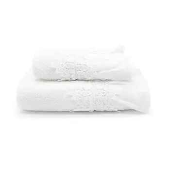 Пара хлопковых махровых полотенец с хлопковыми рюшами с эффектом потертости - Ophelia Lisola, цвет Bianco