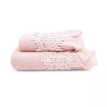 Пара хлопковых махровых полотенец с хлопковыми рюшами с эффектом потертости - Ophelia Lisola, цвет Malva