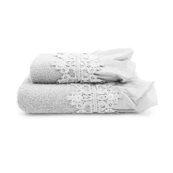 Пара хлопковых махровых полотенец с хлопковыми рюшами с эффектом потертости - Ophelia Lisola, цвет Grigio