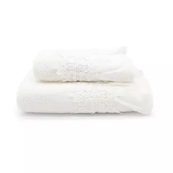 Пара хлопковых махровых полотенец с хлопковыми рюшами с эффектом потертости - Ophelia Lisola, цвет Panna