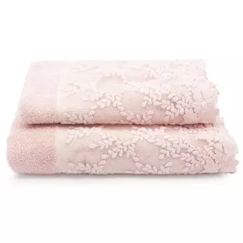 Пара хлопковых махровых полотенец с кружевной оборкой - Alessia Lisola, цвет Malva