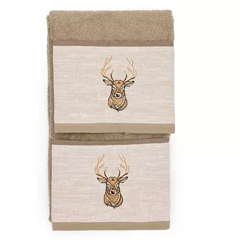 Пара хлопковых махровых полотенец с льняными рюшами - Fianna Lisola, горлинка