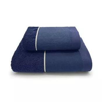 Пара хлопковых махровых полотенец с льняными рюшами - Бостон Lisola, цвет Blu Navy