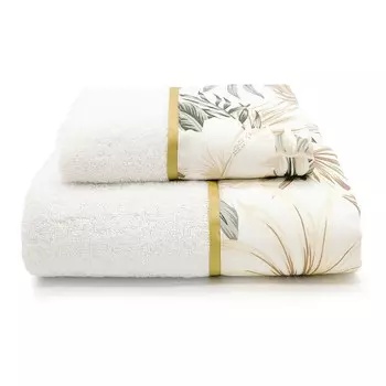 Пара хлопковых махровых полотенец с оборкой из листьев - Cali Lisola, цвет Bianco/Miele
