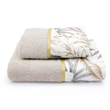 Пара хлопковых махровых полотенец с оборкой из листьев - Cali Lisola, цвет Creta