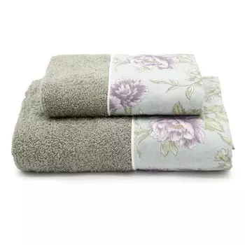 Пара хлопковых махровых полотенец с оборкой из листьев - Розовый Lisola, цвет Verde