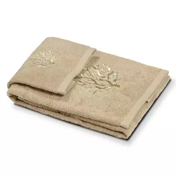 Пара хлопковых махровых полотенец с вышивкой - Кораллы Dea, цвет Ocra