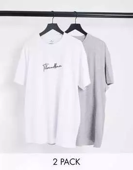 Пара из двух футболок для отдыха с надписью "Threadbare" белого и серого цвета