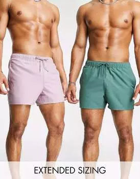 Пара коротких шорт для плавания ASOS темно-зеленого/фиолетового цвета СОХРАНИТЬ