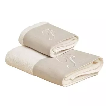 Пара махровых , цвет Pолотенец с буквами и льняной оборкой - Сантьяго Lisola