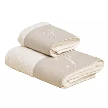 Пара махровых полотенец , цвет S буквами и льняной оборкой - Сантьяго Lisola