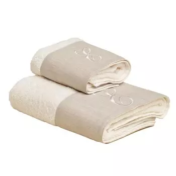 Пара махровых полотенец с буквам, цвет E , цвет E льняной оборкой - Сантьяго Lisola